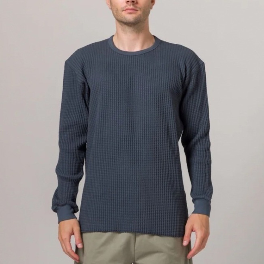 Standard Issue‎ Mens Standard Thermal Waffle Knit Sweater Slate Blue Made in USA